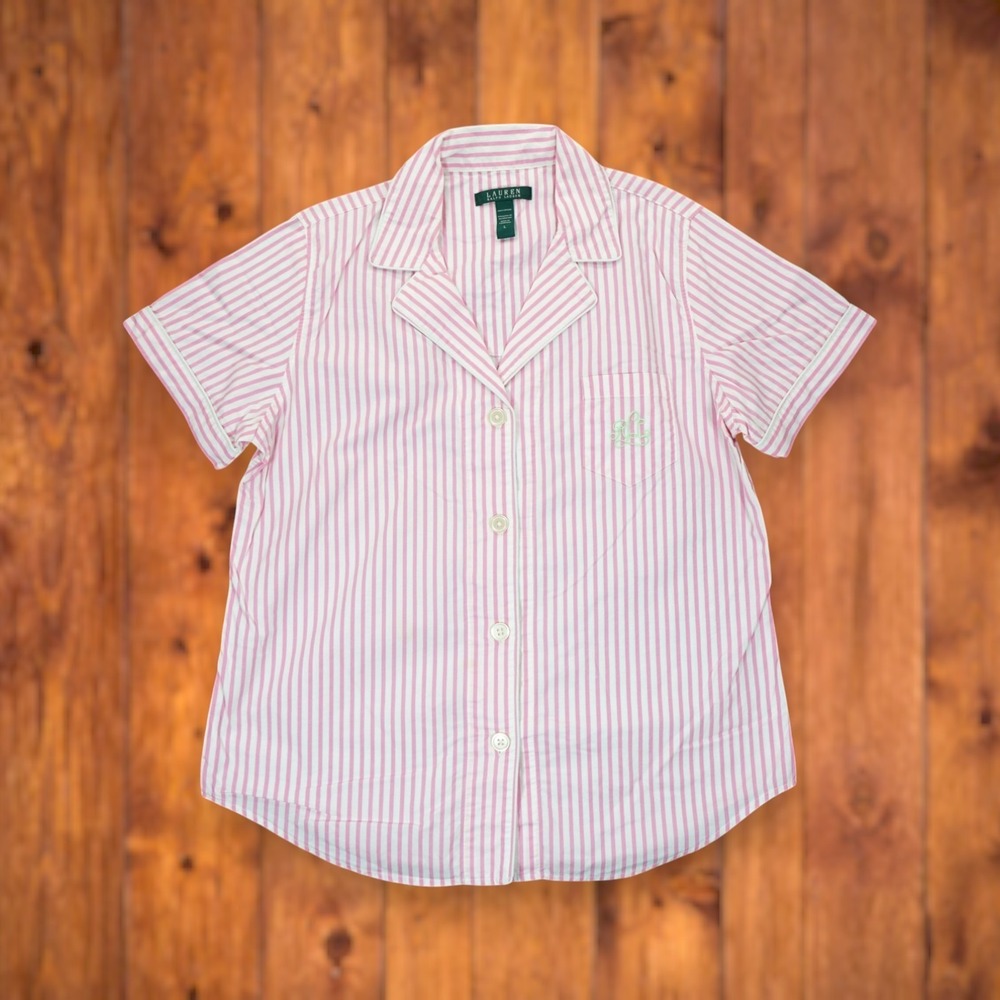 Lauren Ralph Lauren Large Pink‎ Stripe Nightshirt Monogram RLL
